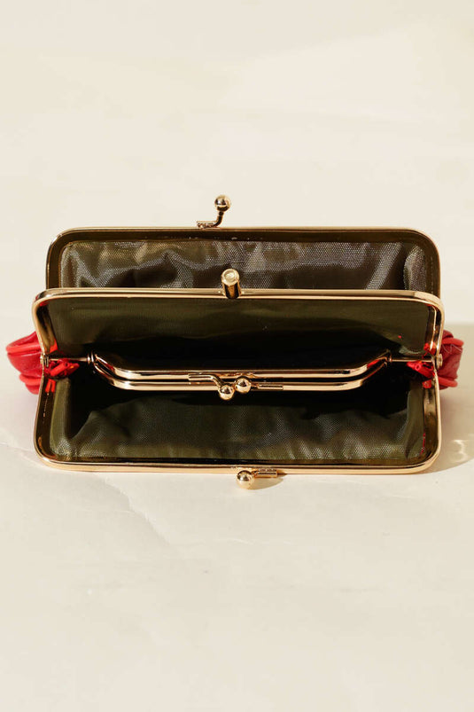 محفظة بخمسة أقسام، لون عنابي