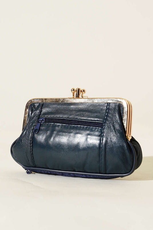 محفظة بخمسة أقسام، لون أزرق داكن