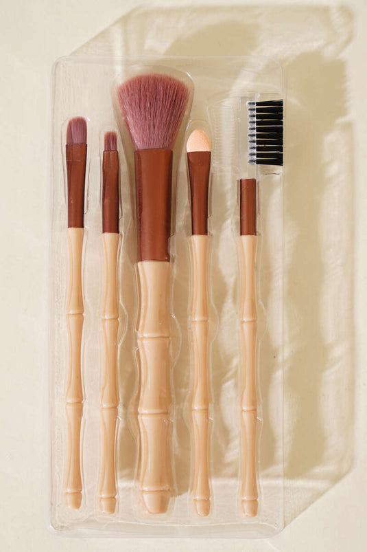 Ensemble de 5 pinceaux de maquillage en bambou couleur latte