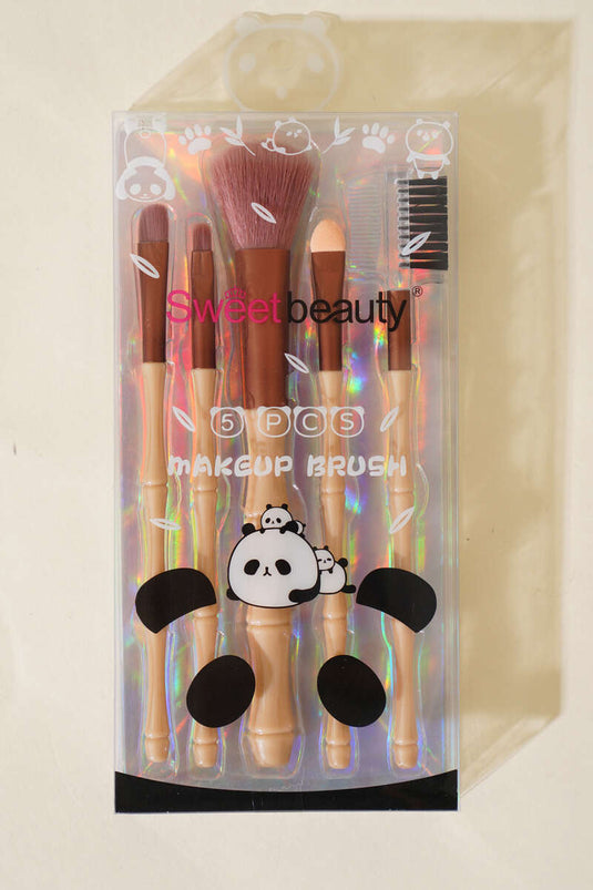 Ensemble de 5 pinceaux de maquillage en bambou couleur latte