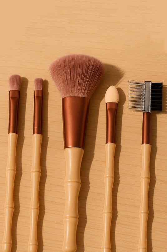 Ensemble de 5 pinceaux de maquillage en bambou couleur latte