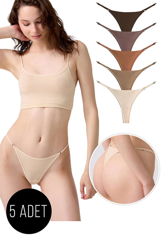 5'li Fitilli Ayarlanabilir Askılı Tanga - Renkli 2