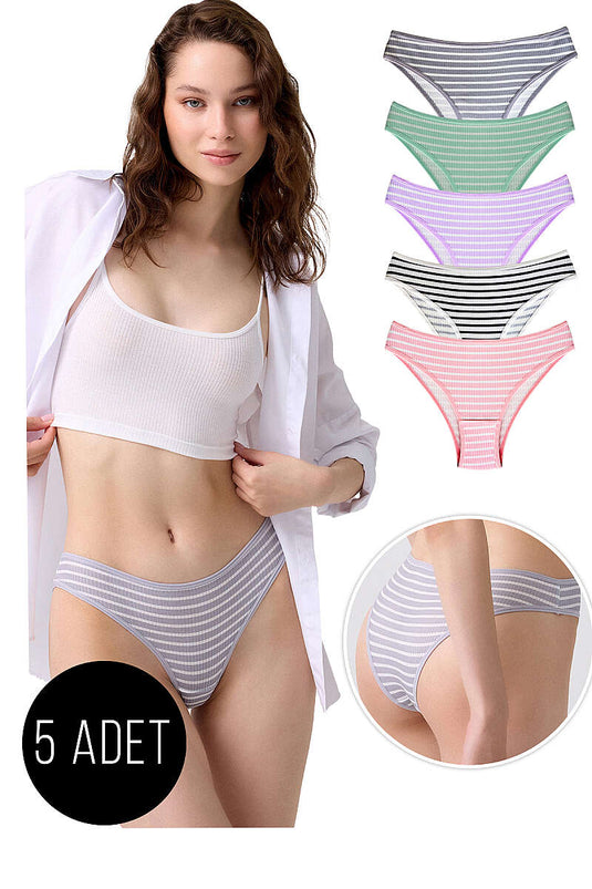5'li Renkli Fitilli Bikini Külot - Renkli 1