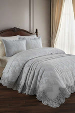 Ensemble de 6 pièces Nilüfer pour lit double, couvre-lit gris