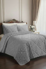 Ensemble de 6 pièces pour lit double en piqué vanille gris