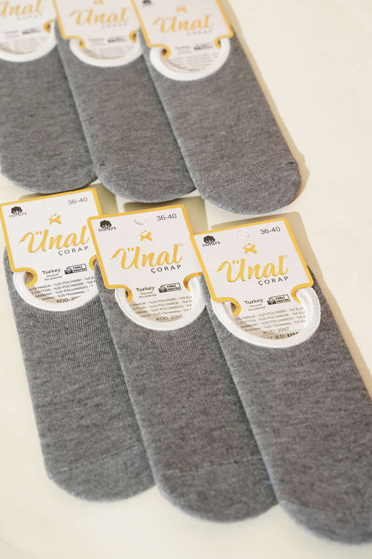 عبوة من 6 جوارب باليه نسائية، لون رمادي دخاني