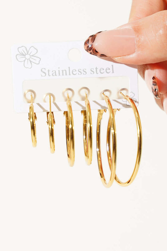 أقراط حلقية ذهبية مكونة من 6 قطع