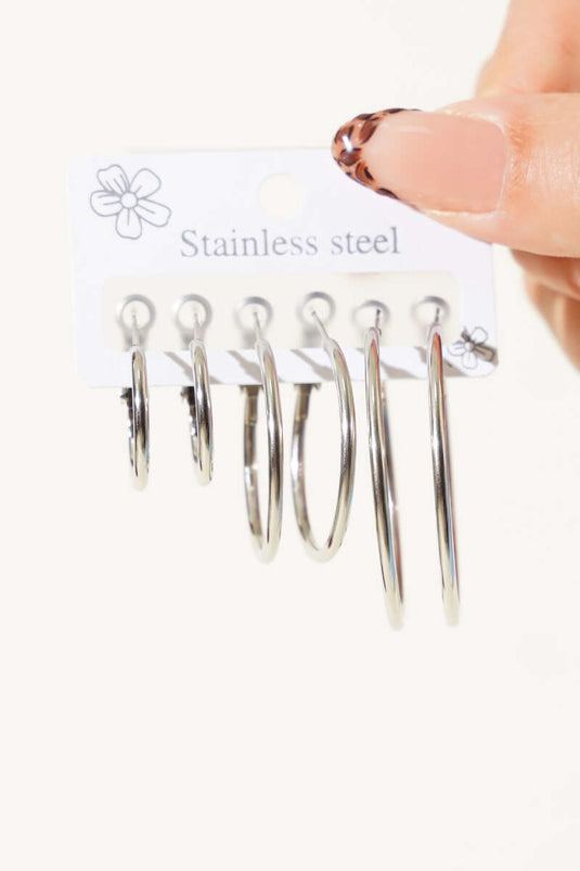 Set of 6 Silver Hoop Earrings