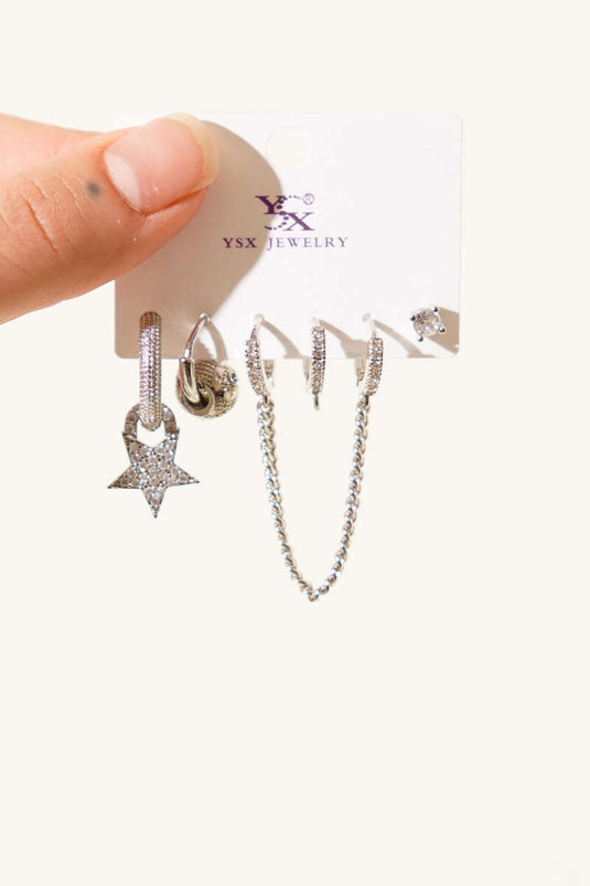 6-Piece Combination Star-Shaped Stone Earring Set, Silver