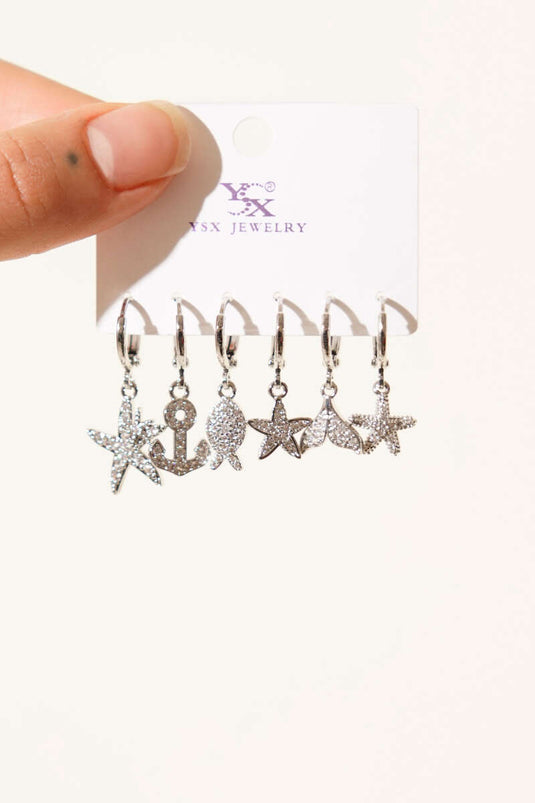 6-Piece Stone Earring Set, Silver
