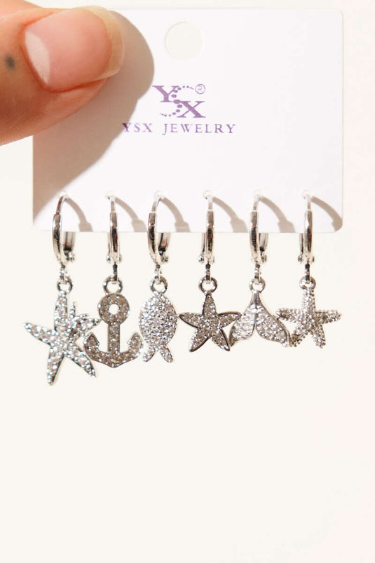 6-Piece Stone Earring Set, Silver