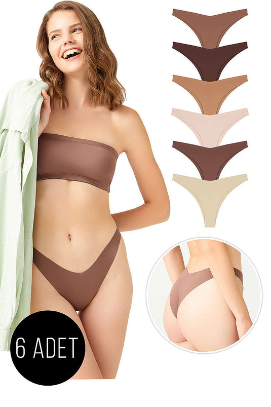 6'lı V Lazer Kesim Bikini Külot - Renkli 2