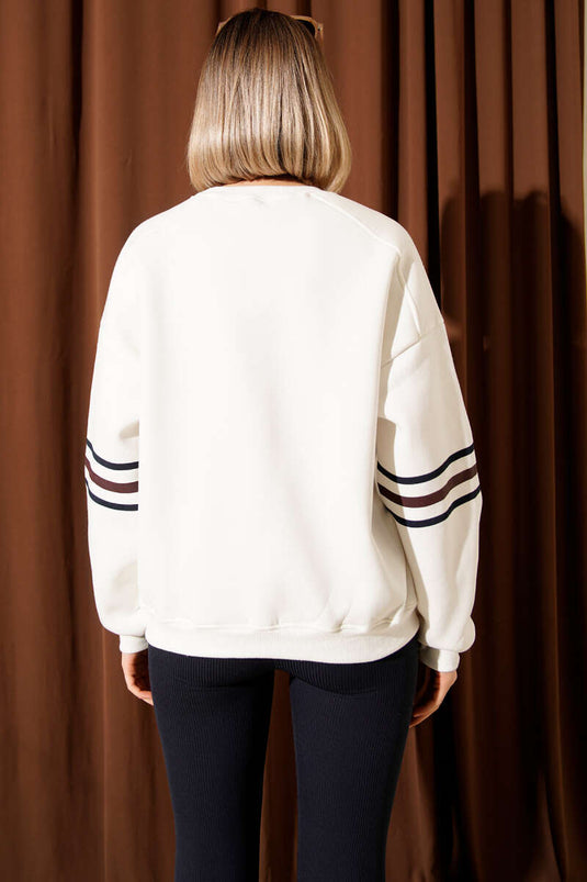 Sudadera estampada de tres hilos 74, color crudo