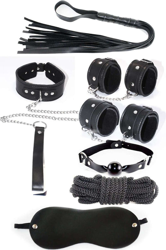 7-Piece Fantasy Cuff Whip Set Black