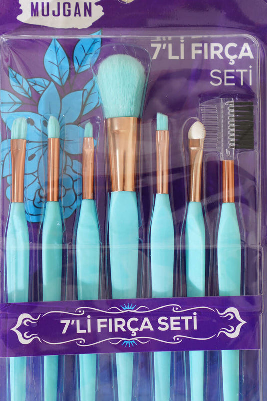 Ensemble de 7 pinceaux de maquillage fins et longs, couleur menthe