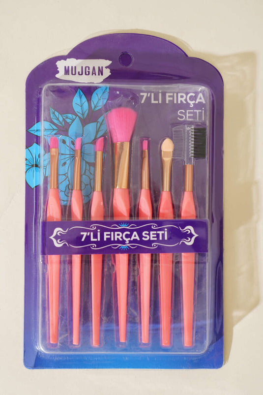 Ensemble de 7 pinceaux de maquillage fins et longs orange