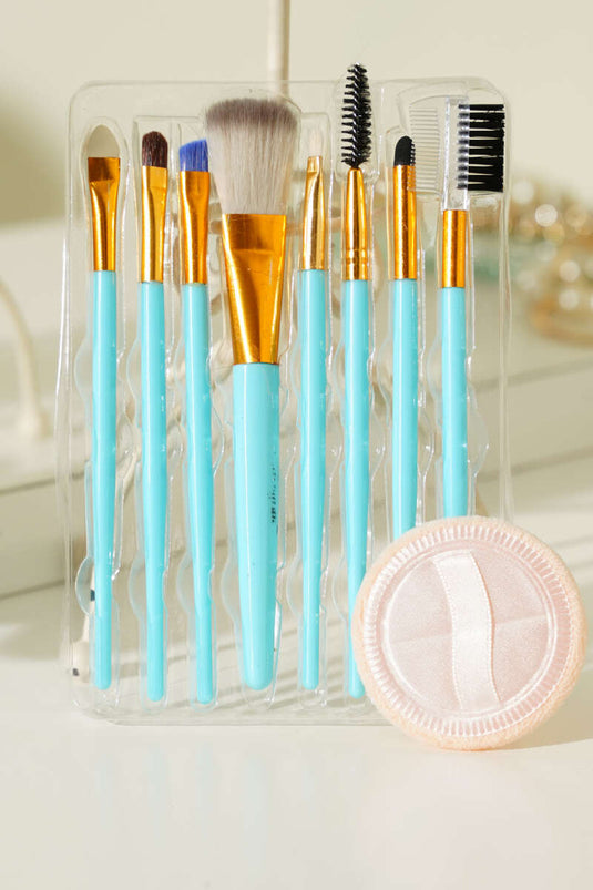 8'li Makyaj Süngerli  Fırça Seti Mavi