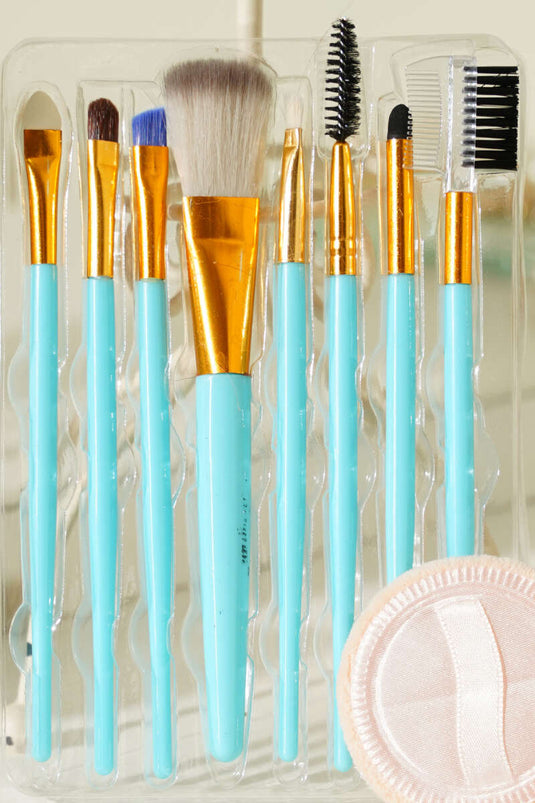 8'li Makyaj Süngerli  Fırça Seti Mavi