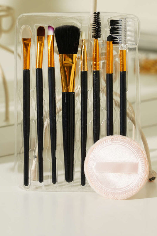 8'li Makyaj Süngerli  Fırça Seti Siyah