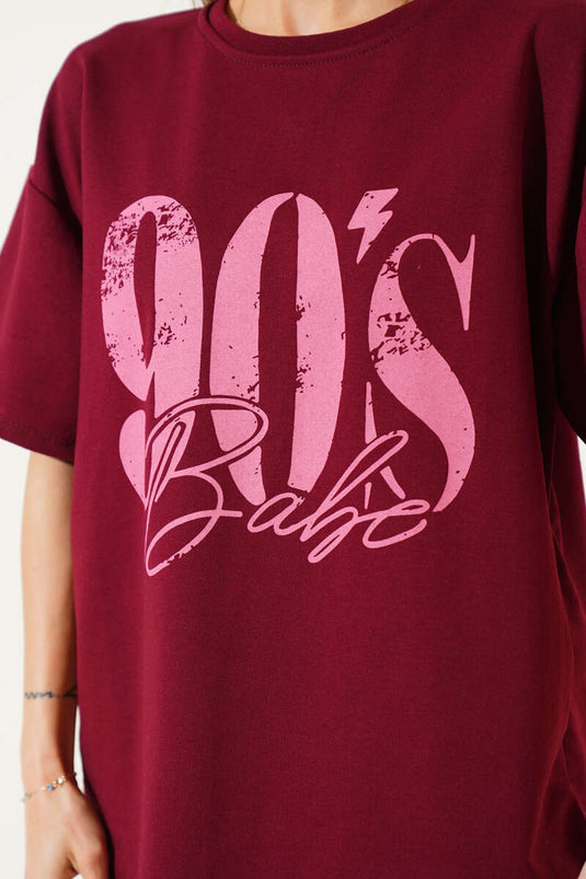90's Printed Short Sleeve Shirt Burgundy