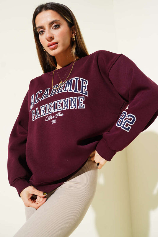 Sweat-shirt imprimé trois fils Academie, prune