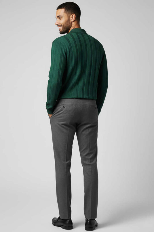 كنزة صوفية رجالية مفتوحة الياقة بياقة بولو، لون أزرق داكن