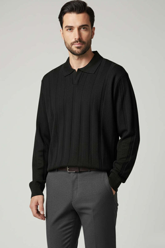 كنزة صوفية رجالية مفتوحة الياقة، سوداء اللون