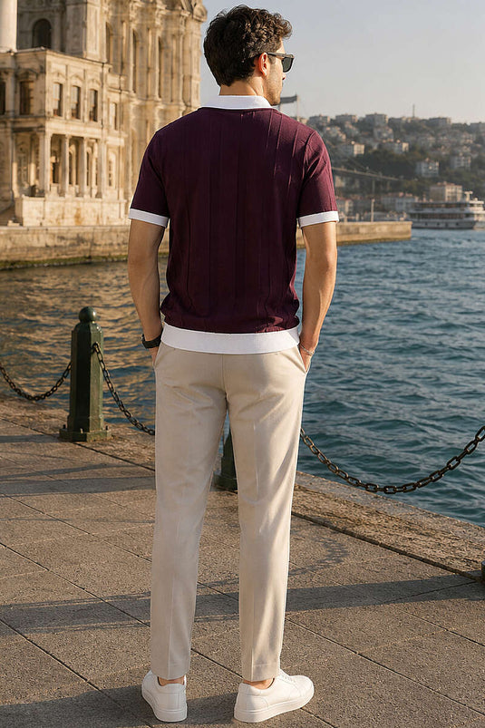 T-shirt homme à col polo ouvert couleur mûre