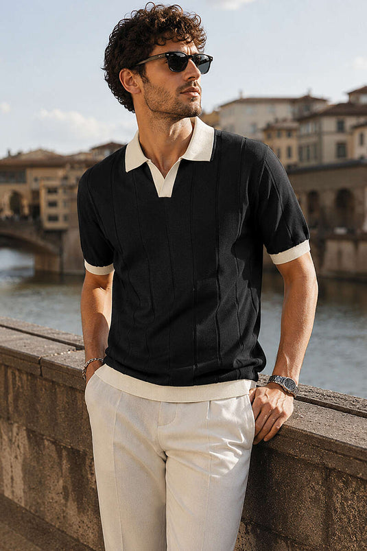T-shirt homme à col polo ouvert noir