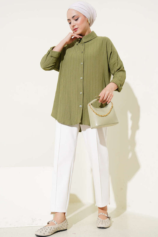 Ağaç Kabuğu Basic Gömlek Çağla Yeşili