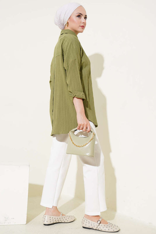 Ağaç Kabuğu Basic Gömlek Çağla Yeşili