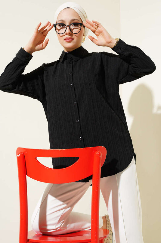 Tree Bark Basic Shirt Schwarz