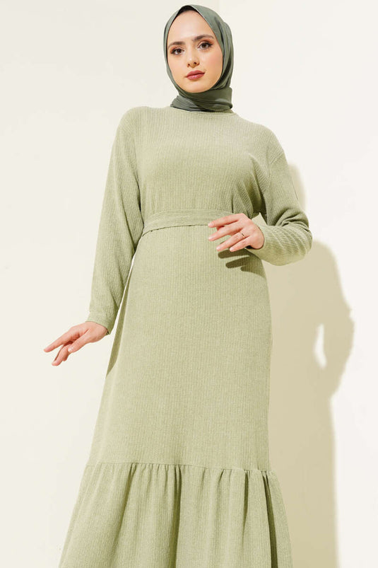 Robe à Volants Ceinturée Écorce D'Arbre Vert