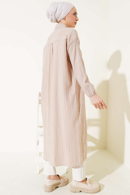 Tree Bark Long Shirt Beige