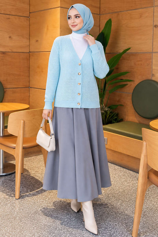 Cardigan In Maglia Con Motivo Azzurro Baby A V