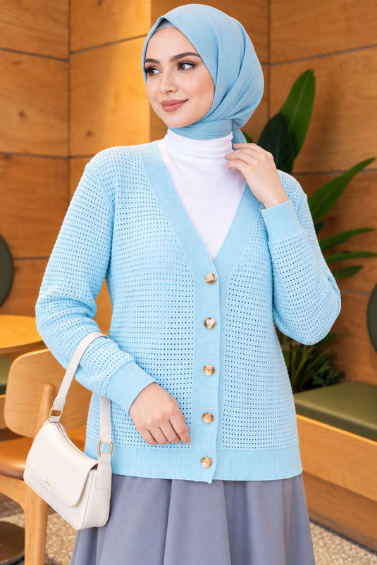 Cardigan In Maglia Con Motivo Azzurro Baby A V
