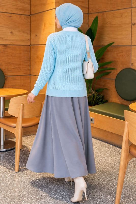 Cardigan In Maglia Con Motivo Azzurro Baby A V