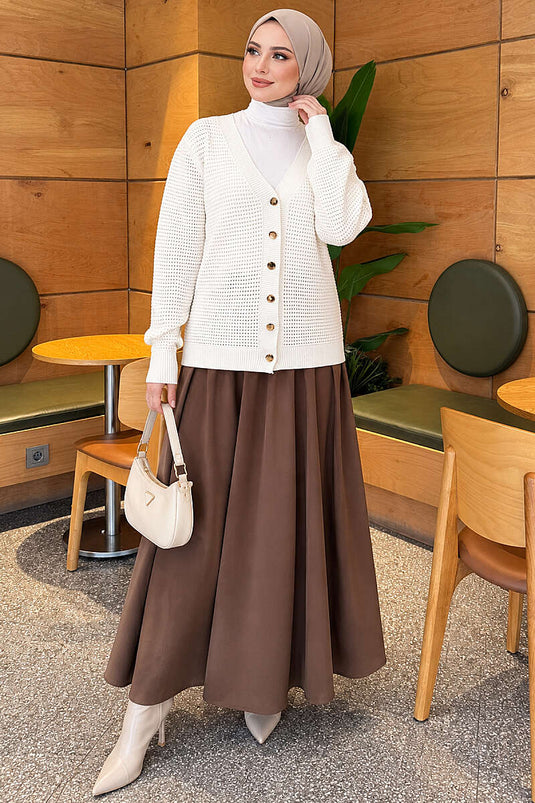 Gilet En Maille À Motif Ajur Et Col En V Blanc