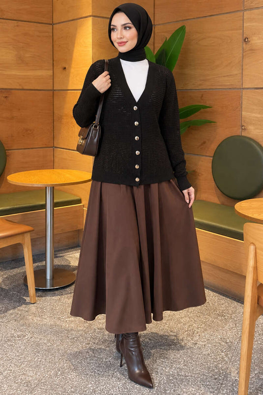 Gilet En Maille À Motif Ajur Et Col En V Noir