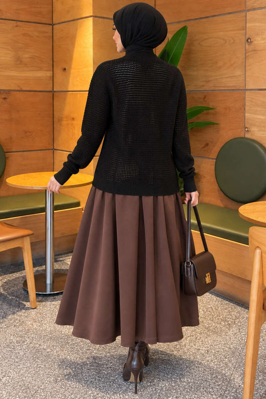 Gilet En Maille À Motif Ajur Et Col En V Noir