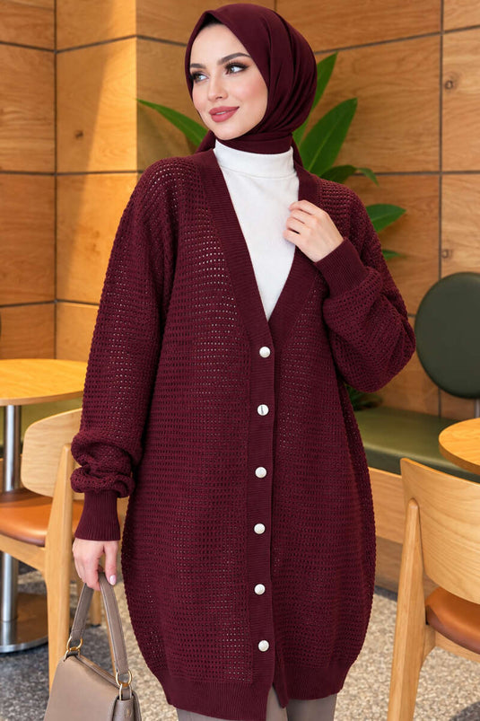 Chaqueta Larga De Punto Con Patrón Y Escote En V En Color Malva