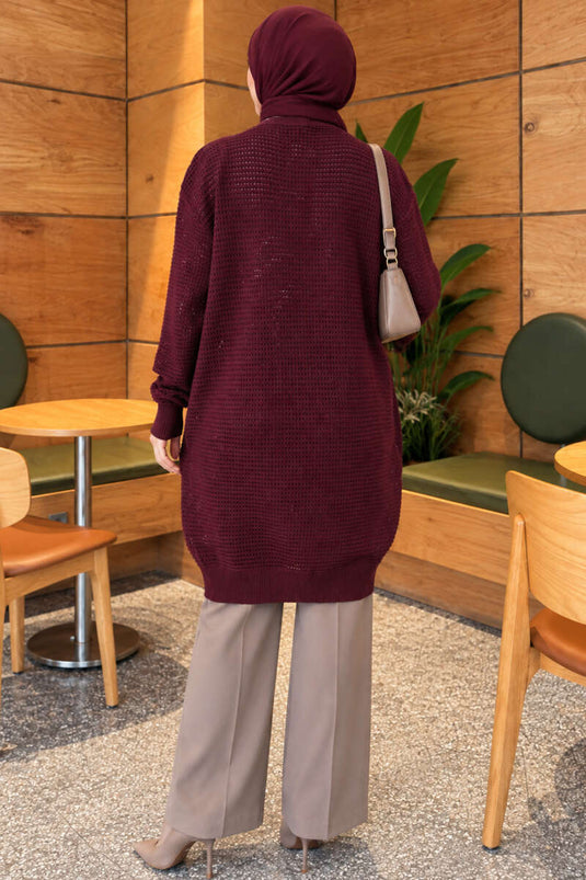 Chaqueta Larga De Punto Con Patrón Y Escote En V En Color Malva