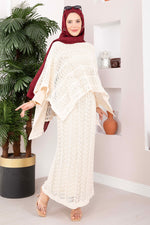 Ensemble Blouse Et Jupe En Tricot Avec Embellissements, Couleur Écru