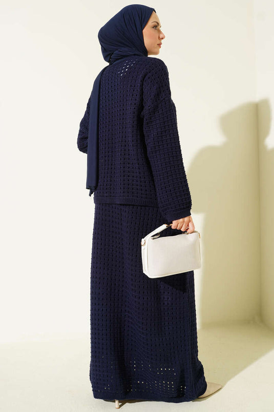 Ajurlu Etekli Triko İkili Takım Lacivert