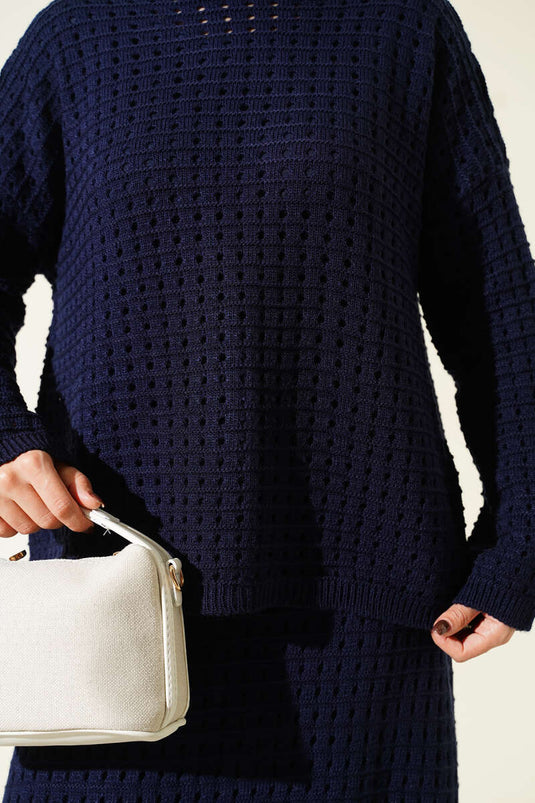 Ajurlu Etekli Triko İkili Takım Lacivert