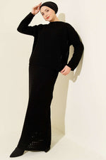 Ensemble deux pièces jupe ajourée et tricot, noir