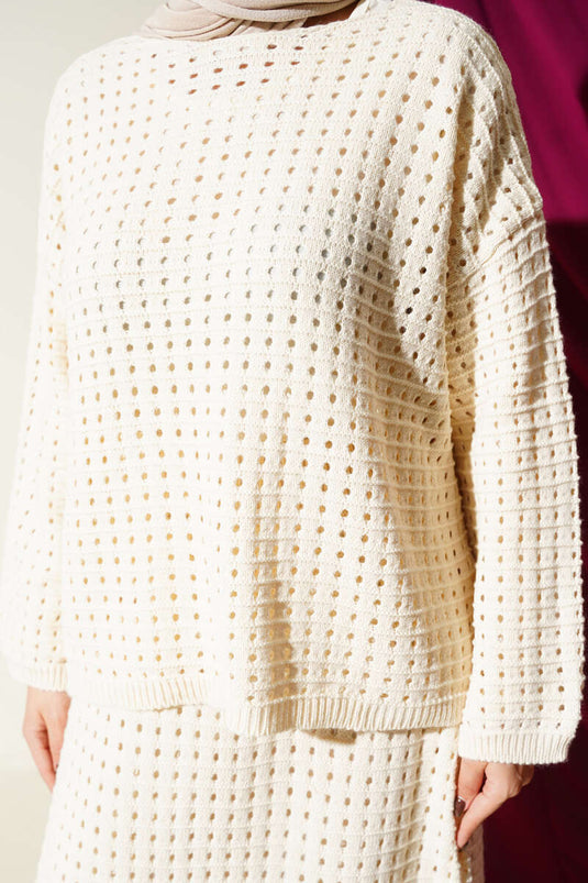 Ajurlu Etekli Triko İkili Takım Taş