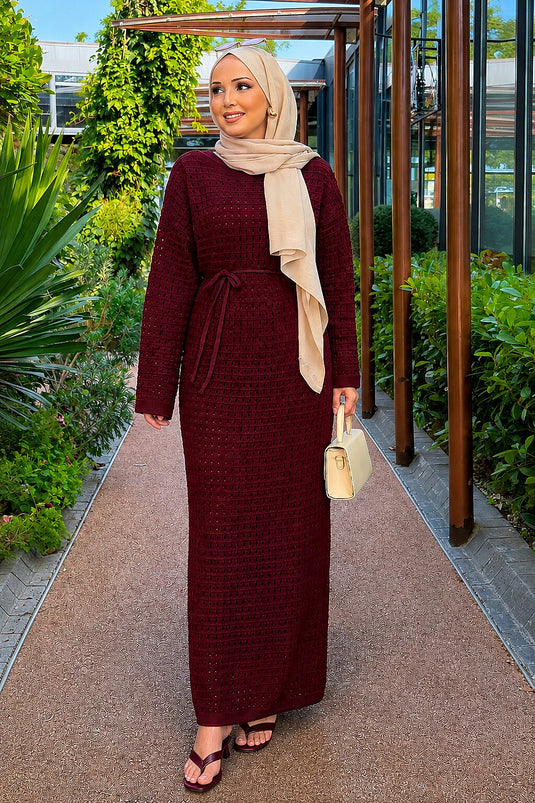 Vestido Doble De Punto Con Forro En Burdeos