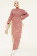 Robe en maille ajourée avec ceinture en corde, rose poudré