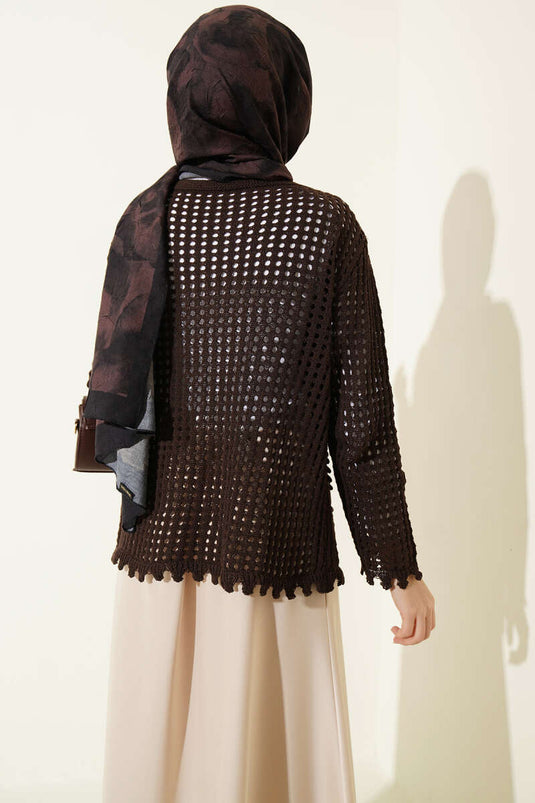 Openwork Embossed Pattern Sweater Brown